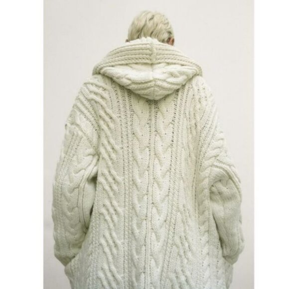 ZARA LONG CABLE KNIT COAT LONG SLEEVES WHITE - Picture 9 of 11